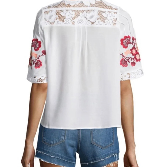 For Love & Lemons Isabella Lace-Inset Embroidered Top/ White 16692 - Picture 2 of 11